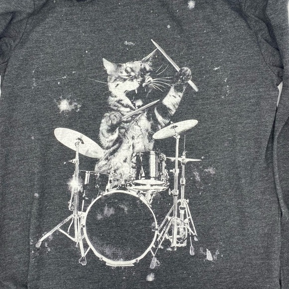Target Cat And Jack Kitty Drummer Playing Drums Long Sleeve Shirt Kids Med 8 10 - Picture 1 of 5